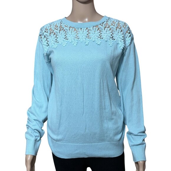 St John's Bay Blue Floral Sweater with Lace Size Medium - Picture 1 of 3